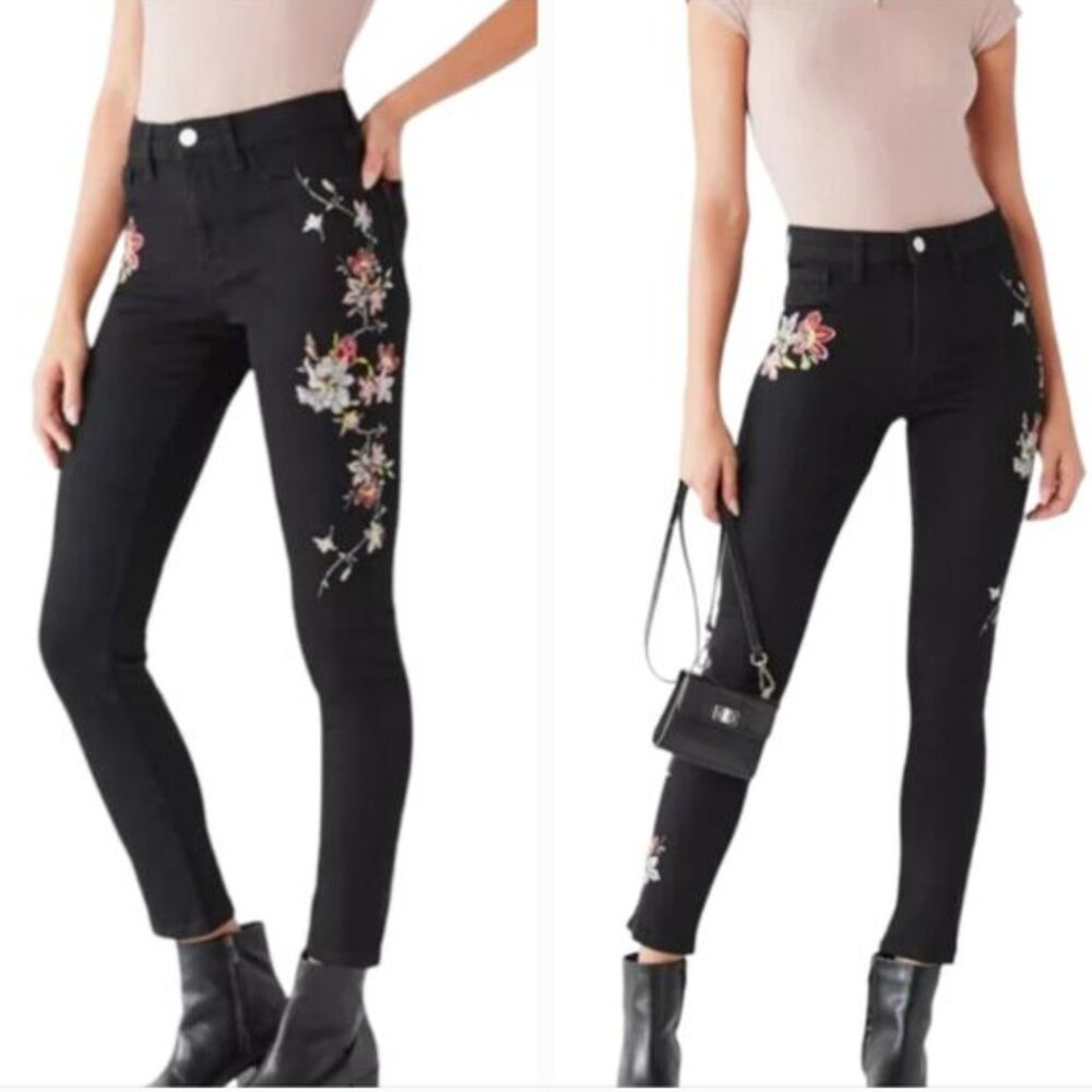 SandPiper Petite Black Floral Embroidered Ankle Pants - Picture 2 of 9